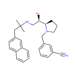 CC(C)(Cc1ccc2ccccc2c1)NC[C@@H](O)[C@H]1CCCN1Cc1cccc(C#N)c1 ZINC000028564746