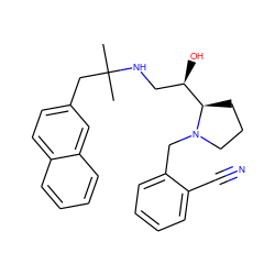 CC(C)(Cc1ccc2ccccc2c1)NC[C@@H](O)[C@H]1CCCN1Cc1ccccc1C#N ZINC000028564724