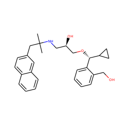 CC(C)(Cc1ccc2ccccc2c1)NC[C@@H](O)CO[C@@H](c1ccccc1CO)C1CC1 ZINC000038450453