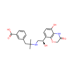 CC(C)(Cc1cccc(C(=O)O)c1)NC[C@H](O)c1ccc(O)c2c1OCC(=O)N2 ZINC000045245496