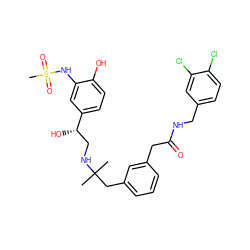 CC(C)(Cc1cccc(CC(=O)NCc2ccc(Cl)c(Cl)c2)c1)NC[C@H](O)c1ccc(O)c(NS(C)(=O)=O)c1 ZINC000064574063