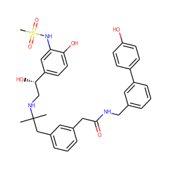 CC(C)(Cc1cccc(CC(=O)NCc2cccc(-c3ccc(O)cc3)c2)c1)NC[C@H](O)c1ccc(O)c(NS(C)(=O)=O)c1 ZINC000064490563