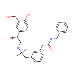 CC(C)(Cc1cccc(CC(=O)NCc2ccccc2)c1)NC[C@H](O)c1ccc(O)c(CO)c1 ZINC000028703723