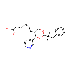 CC(C)(Cc1ccccc1)[C@@H]1OC[C@@H](C/C=C\CCC(=O)O)[C@@H](c2cccnc2)O1 ZINC000027759384