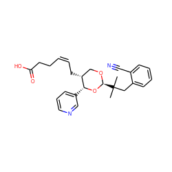 CC(C)(Cc1ccccc1C#N)[C@@H]1OC[C@@H](C/C=C\CCC(=O)O)[C@@H](c2cccnc2)O1 ZINC000027761188