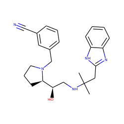 CC(C)(Cc1nc2ccccc2[nH]1)NC[C@@H](O)[C@H]1CCCN1Cc1cccc(C#N)c1 ZINC000028564993