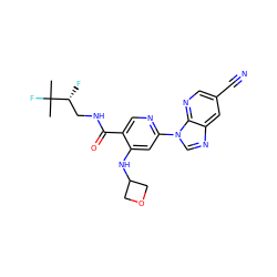 CC(C)(F)[C@H](F)CNC(=O)c1cnc(-n2cnc3cc(C#N)cnc32)cc1NC1COC1 ZINC001772621390