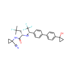 CC(C)(F)C[C@H](N[C@@H](c1ccc(-c2ccc(C3(O)CC3)cc2)cc1)C(F)(F)F)C(=O)NC1(C#N)CC1 ZINC000045387070