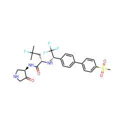 CC(C)(F)C[C@H](N[C@@H](c1ccc(-c2ccc(S(C)(=O)=O)cc2)cc1)C(F)(F)F)C(=O)N[C@@H]1CNCC1=O ZINC000049867631