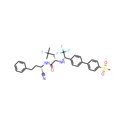 CC(C)(F)C[C@H](N[C@@H](c1ccc(-c2ccc(S(C)(=O)=O)cc2)cc1)C(F)(F)F)C(=O)N[C@H](C#N)CCc1ccccc1 ZINC000064549883