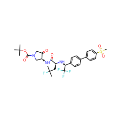 CC(C)(F)C[C@H](N[C@@H](c1ccc(-c2ccc(S(C)(=O)=O)cc2)cc1)C(F)(F)F)C(=O)N[C@H]1CN(C(=O)OC(C)(C)C)CC1=O ZINC000049841279