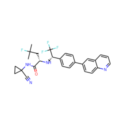 CC(C)(F)C[C@H](N[C@@H](c1ccc(-c2ccc3ncccc3c2)cc1)C(F)(F)F)C(=O)NC1(C#N)CC1 ZINC000045385997