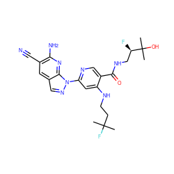 CC(C)(F)CCNc1cc(-n2ncc3cc(C#N)c(N)nc32)ncc1C(=O)NC[C@@H](F)C(C)(C)O ZINC001772631475