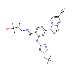 CC(C)(F)Cn1cc(Nc2cc(-n3ncc4cc(C#N)cnc43)ncc2C(=O)NC[C@@H](F)C(C)(C)O)cn1 ZINC001772631452