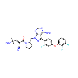 CC(C)(N)/C=C(\C#N)C(=O)N1CCC[C@H]1Cn1nc(-c2ccc(Oc3cccc(F)c3F)cc2F)c2c(N)ncnc21 ZINC000224154011