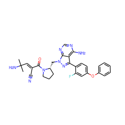 CC(C)(N)/C=C(\C#N)C(=O)N1CCC[C@H]1Cn1nc(-c2ccc(Oc3ccccc3)cc2F)c2c(N)ncnc21 ZINC000149455358