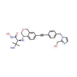 CC(C)(N)[C@H](N[C@@H]1COCc2cc(C#Cc3ccc(Cn4ccnc4CO)cc3)ccc21)C(=O)NO ZINC001772574846