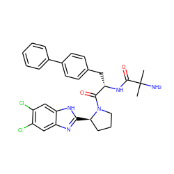 CC(C)(N)C(=O)N[C@@H](Cc1ccc(-c2ccccc2)cc1)C(=O)N1CCC[C@H]1c1nc2cc(Cl)c(Cl)cc2[nH]1 ZINC000064539454