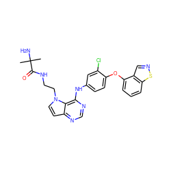 CC(C)(N)C(=O)NCCn1ccc2ncnc(Nc3ccc(Oc4cccc5sncc45)c(Cl)c3)c21 ZINC000043208438