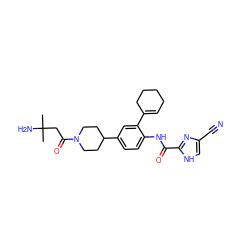 CC(C)(N)CC(=O)N1CCC(c2ccc(NC(=O)c3nc(C#N)c[nH]3)c(C3=CCCCC3)c2)CC1 ZINC000035986195