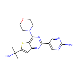 CC(C)(N)c1cc2nc(-c3cnc(N)nc3)nc(N3CCOCC3)c2s1 ZINC000049116313