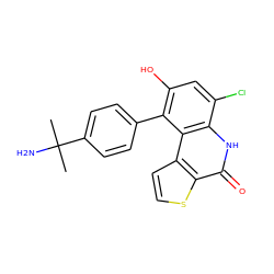 CC(C)(N)c1ccc(-c2c(O)cc(Cl)c3[nH]c(=O)c4sccc4c23)cc1 ZINC000149535290