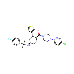 CC(C)(N[C@@H]1CC[C@H](C(=O)N2CCN(c3ccc(Cl)cn3)CC2)[C@@H](c2ccsc2)C1)c1ccc(F)cc1 ZINC000073221372