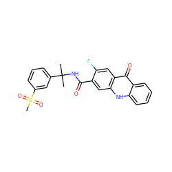 CC(C)(NC(=O)c1cc2[nH]c3ccccc3c(=O)c2cc1F)c1cccc(S(C)(=O)=O)c1 ZINC000014970330