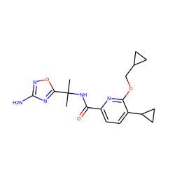 CC(C)(NC(=O)c1ccc(C2CC2)c(OCC2CC2)n1)c1nc(N)no1 ZINC000206687366