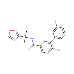 CC(C)(NC(=O)c1ccc(Cl)c(-c2cccc(Cl)c2)n1)c1ncon1 ZINC000207730805