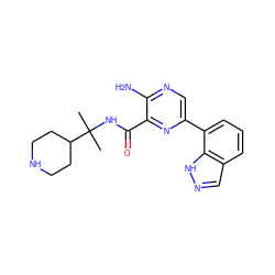 CC(C)(NC(=O)c1nc(-c2cccc3cn[nH]c23)cnc1N)C1CCNCC1 ZINC000084596689