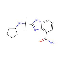 CC(C)(NC1CCCC1)c1nc2c(C(N)=O)cccc2[nH]1 ZINC000040420549