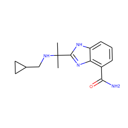 CC(C)(NCC1CC1)c1nc2c(C(N)=O)cccc2[nH]1 ZINC000040420539