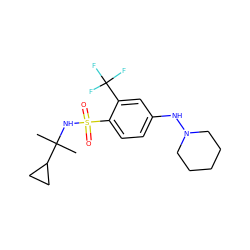 CC(C)(NS(=O)(=O)c1ccc(NN2CCCCC2)cc1C(F)(F)F)C1CC1 ZINC000144708212