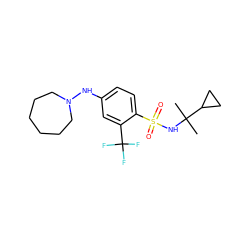 CC(C)(NS(=O)(=O)c1ccc(NN2CCCCCC2)cc1C(F)(F)F)C1CC1 ZINC000145742260