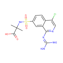 CC(C)(NS(=O)(=O)c1ccc2c(Cl)cnc(N=C(N)N)c2c1)C(=O)O ZINC000014960788