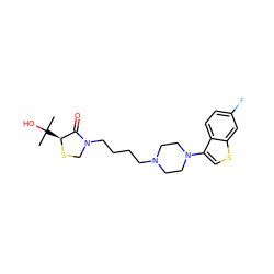 CC(C)(O)[C@@H]1SCN(CCCCN2CCN(c3csc4cc(F)ccc34)CC2)C1=O ZINC000013759435