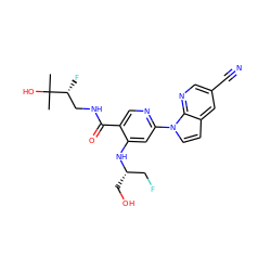 CC(C)(O)[C@H](F)CNC(=O)c1cnc(-n2ccc3cc(C#N)cnc32)cc1N[C@@H](CO)CF ZINC001772583581