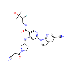 CC(C)(O)[C@H](F)CNC(=O)c1cnc(-n2ccc3cc(C#N)cnc32)cc1N[C@@H]1CCN(C(=O)CC#N)C1 ZINC001772620008