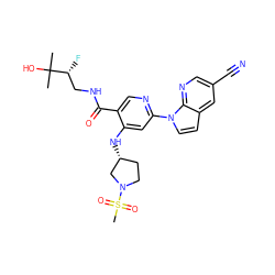 CC(C)(O)[C@H](F)CNC(=O)c1cnc(-n2ccc3cc(C#N)cnc32)cc1N[C@@H]1CCN(S(C)(=O)=O)C1 ZINC001772621393