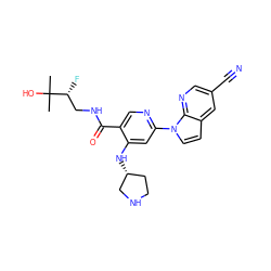 CC(C)(O)[C@H](F)CNC(=O)c1cnc(-n2ccc3cc(C#N)cnc32)cc1N[C@@H]1CCNC1 ZINC001772641736