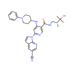 CC(C)(O)[C@H](F)CNC(=O)c1cnc(-n2ccc3cc(C#N)cnc32)cc1NC1CCN(c2ccccc2)CC1 ZINC001772615838