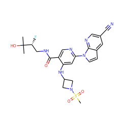 CC(C)(O)[C@H](F)CNC(=O)c1cnc(-n2ccc3cc(C#N)cnc32)cc1NC1CN(S(C)(=O)=O)C1 ZINC001772570454