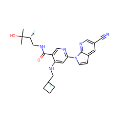 CC(C)(O)[C@H](F)CNC(=O)c1cnc(-n2ccc3cc(C#N)cnc32)cc1NCC1(F)CCC1 ZINC001772651760