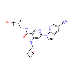 CC(C)(O)[C@H](F)CNC(=O)c1cnc(-n2ccc3cc(C#N)cnc32)cc1NCC1(O)CCC1 ZINC001772598855