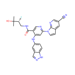 CC(C)(O)[C@H](F)CNC(=O)c1cnc(-n2ccc3cc(C#N)cnc32)cc1Nc1ccc2[nH]ncc2c1 ZINC001772603993