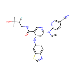 CC(C)(O)[C@H](F)CNC(=O)c1cnc(-n2ccc3cc(C#N)cnc32)cc1Nc1ccc2ncsc2c1 ZINC001772645160