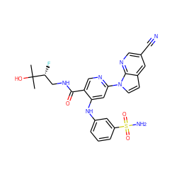 CC(C)(O)[C@H](F)CNC(=O)c1cnc(-n2ccc3cc(C#N)cnc32)cc1Nc1cccc(S(N)(=O)=O)c1 ZINC001772593498