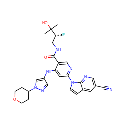 CC(C)(O)[C@H](F)CNC(=O)c1cnc(-n2ccc3cc(C#N)cnc32)cc1Nc1cnn(C2CCOCC2)c1 ZINC001772599786