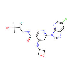 CC(C)(O)[C@H](F)CNC(=O)c1cnc(-n2cnc3cc(Cl)cnc32)cc1NC1COC1 ZINC001772610922